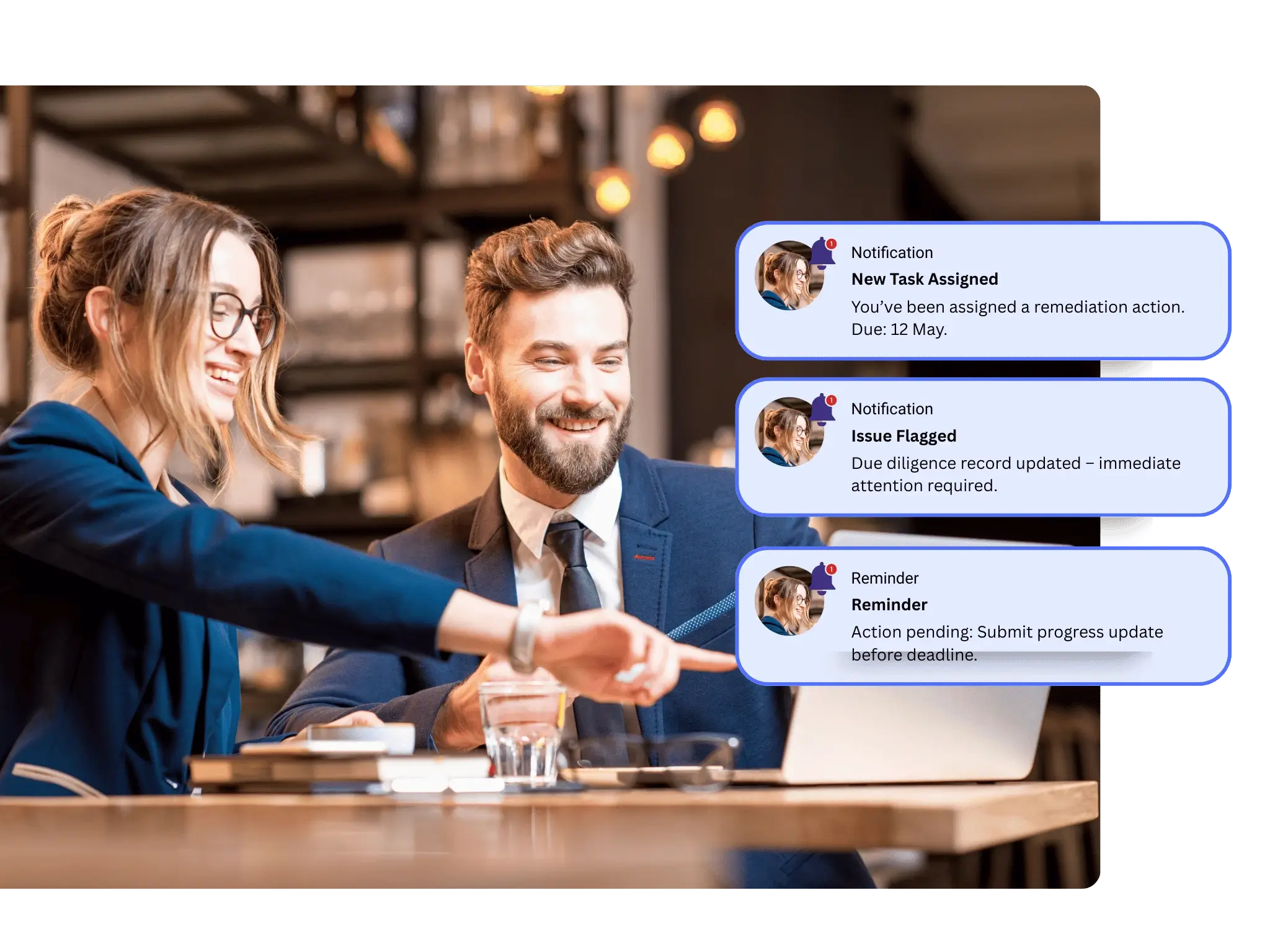 Visual showing how Symbiant’s Due Diligence Module integrates with Risk Registers and Controls & Policies modules to provide a connected view of associated risks and mitigating controls for deeper compliance insight