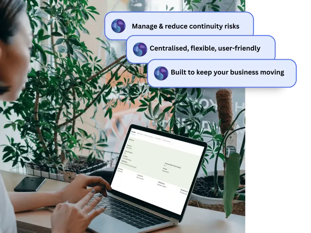 Symbiant’s Business Continuity Planning Software, highlighting centralised risk management, flexible design, and tools to keep businesses operational during disruptions.