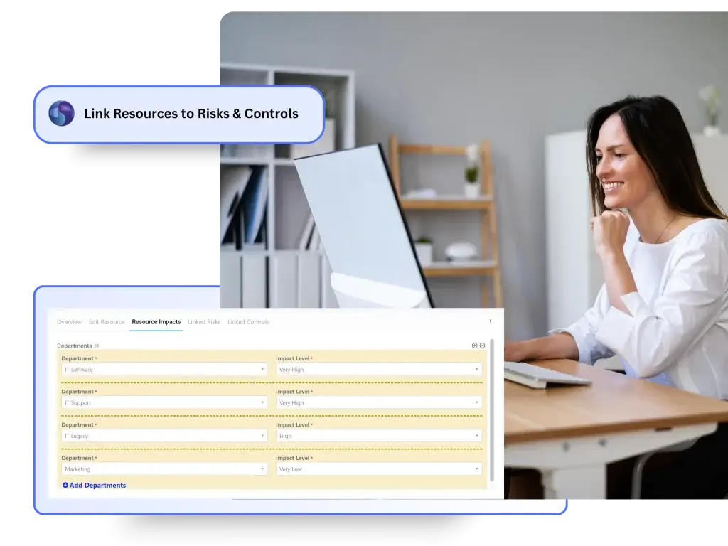 Symbiant’s Business Continuity module links resources to the Risk Register and Controls modules, helping identify failure points, apply mitigation controls, and maintain continuity visibility across the GRC landscape.