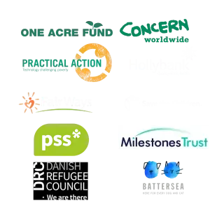 Trusted by charities and non-profits including Save the Children, Battersea, Hollybank, Danish Refugee Council, Concern Worldwide, Practical Action, Fair Ways, PSS, One Acre Fund, and Milestones